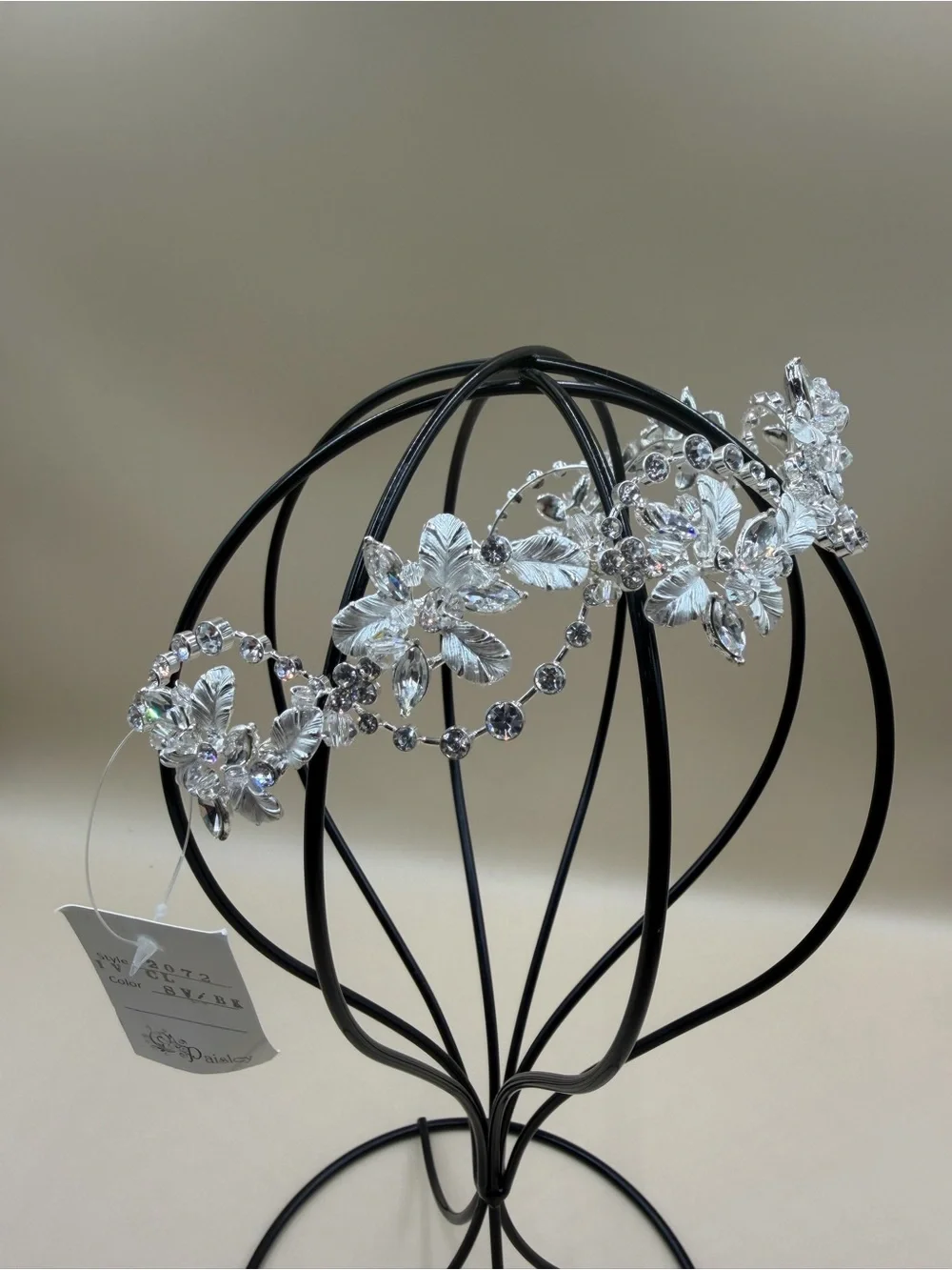 Paisley B Designs Silver Crystal Floral Bridal Tiara Headband NWT